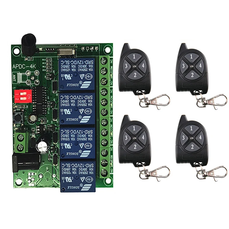 

433Mhz Universal Wireless Remote Switch DC 12V 4 CH 4CH relay Receiver Module and RF Remote Control 433 Mhz Transmitter