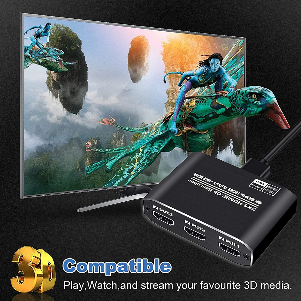 Navceker 4K 60Hz Mini 3 Port przełącznik HDMI rozdzielacz przełącznik HDMI 2.0 4K 1080P HDR 3 w 1 Port koncentratora na DVD HDTV Xbox PS3 PS4