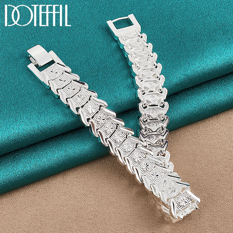 DOTEFFIL 925 Sterling Silver szeroka opaska na nadgarstek łańcuszek do bransoletki dla kobiet mężczyzna ślub przyjęcie zaręczynowe biżuteria