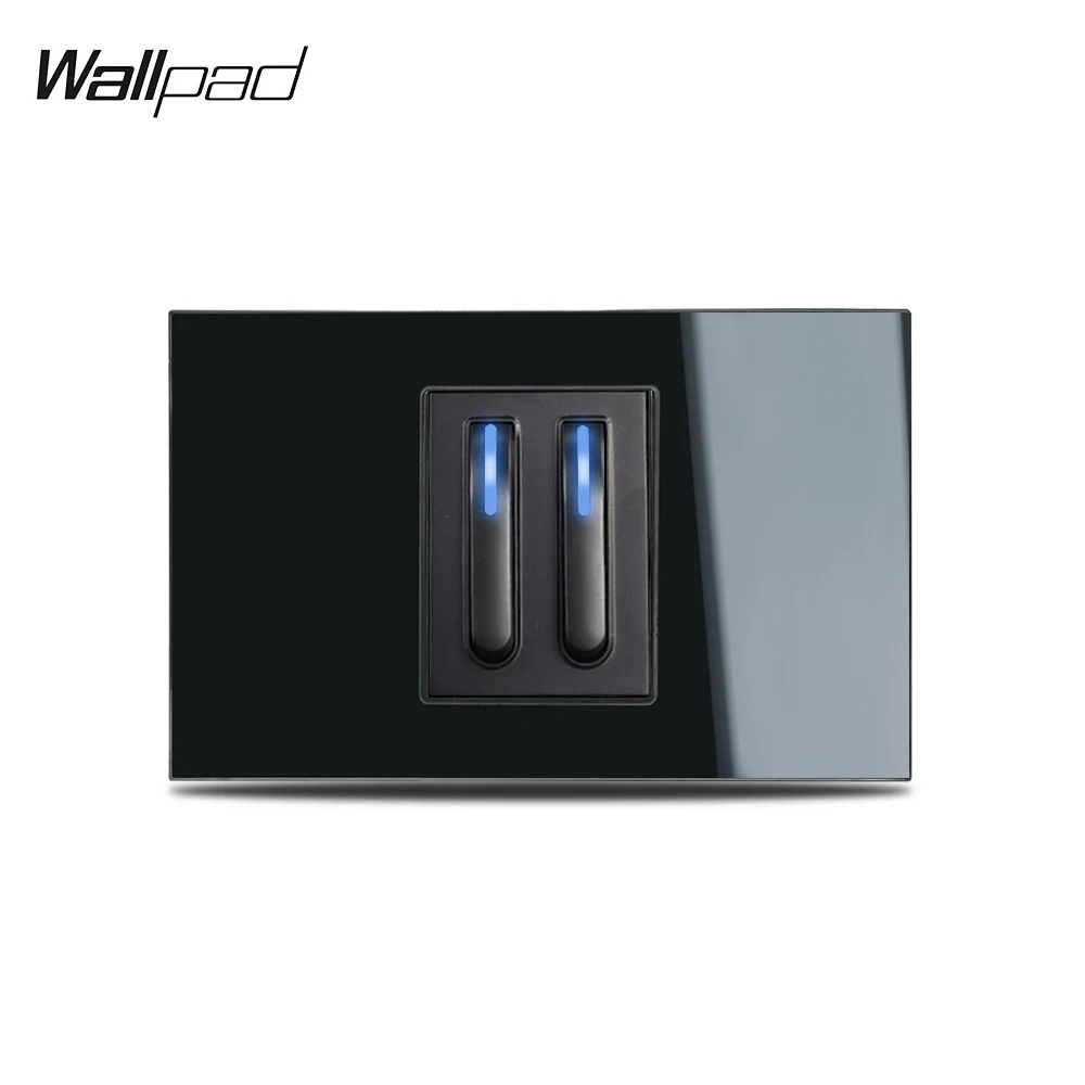 

Black Glass 2 Gang Light Switch Wallpad L3 118*75mm AU IT IL 1 Way 2 Way Push Button Cover with LED for Home Piona Design