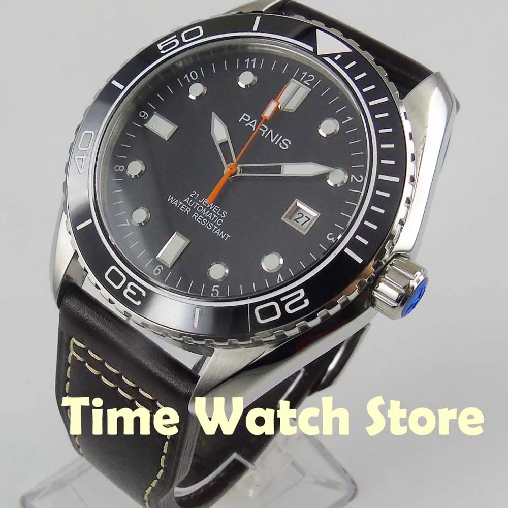 

Parnis 45mm Miyota 5ATM Automatic Men's watch Sapphire Glass luminous black dial Ceramic Bezel waterproof