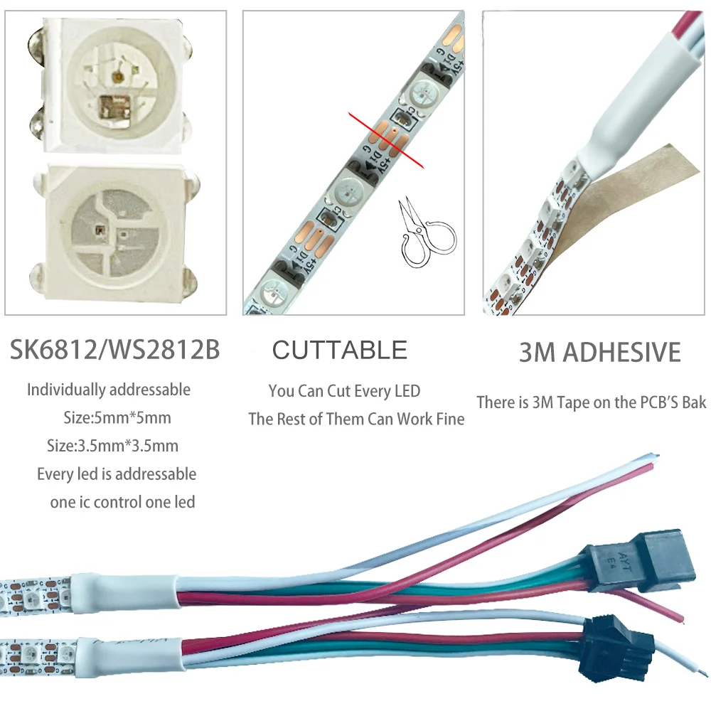 Imagem -05 - Luz de Tira Inteligente Led Pixel Estreito Dobrável Endereçável Individualmente Dc5v Ws2812b Sk6812 Pcb 3535 5050rgb mm mm mm