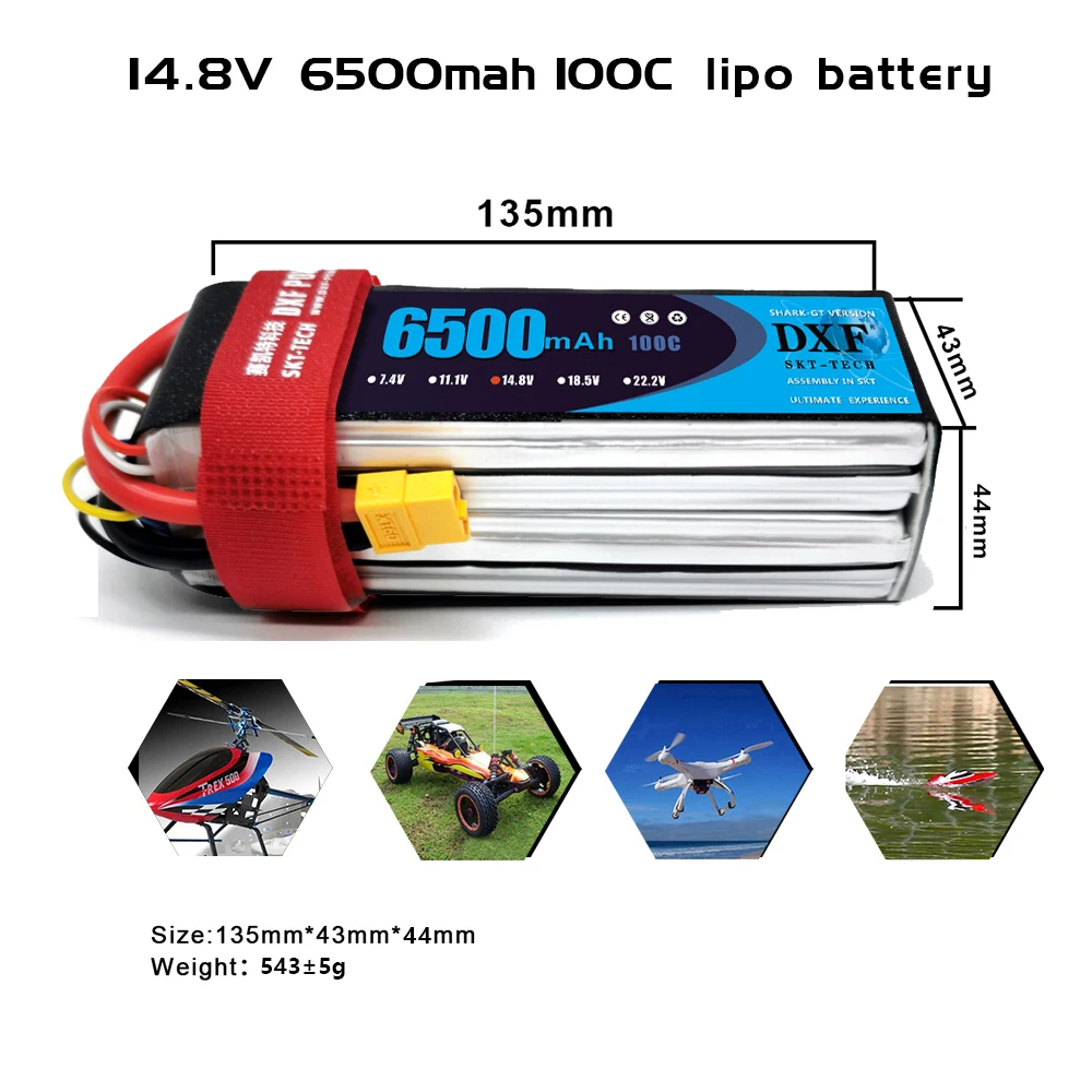 DXF 2PCS Battery 3S 4S 6S Lipo 11.1V 14.8V 22.2V 6500mah 100C hardcase Toys & Hobbies For Helicopters RC Models Li-Polymer