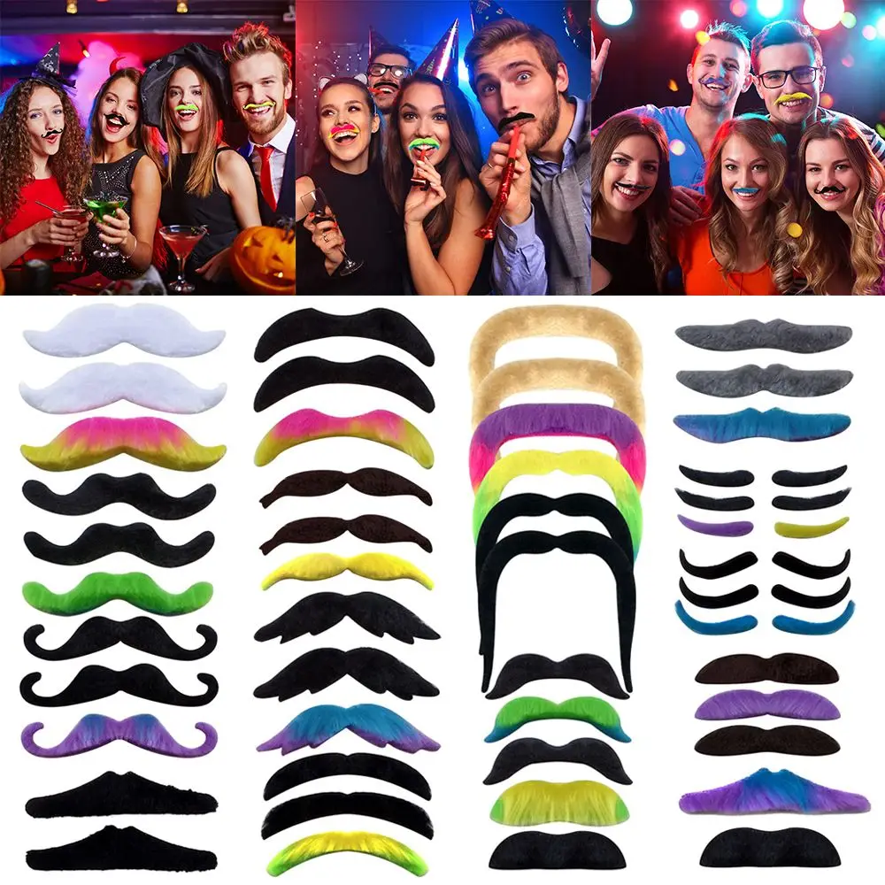 48Pcs Fake Mustache Set Self Adhesive Novelty Mustache Halloween Fancy Costume Fake Moustaches Stickers Set For Masquerade Party