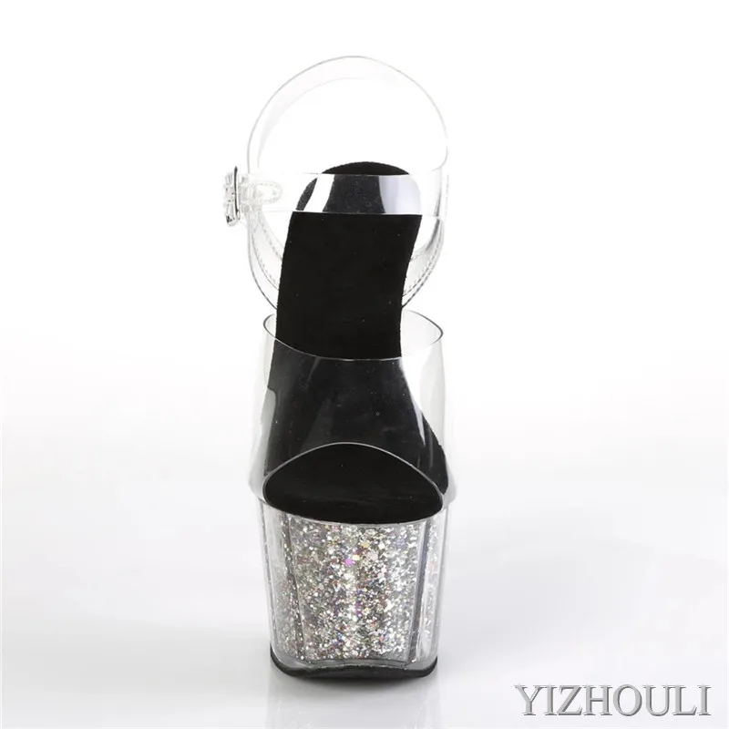 Tacones de 15 cm, tacones de aguja de 6 pulgadas con plataforma de lentejuelas de cristal, ejercicios de baile en barra, zapatos de baile