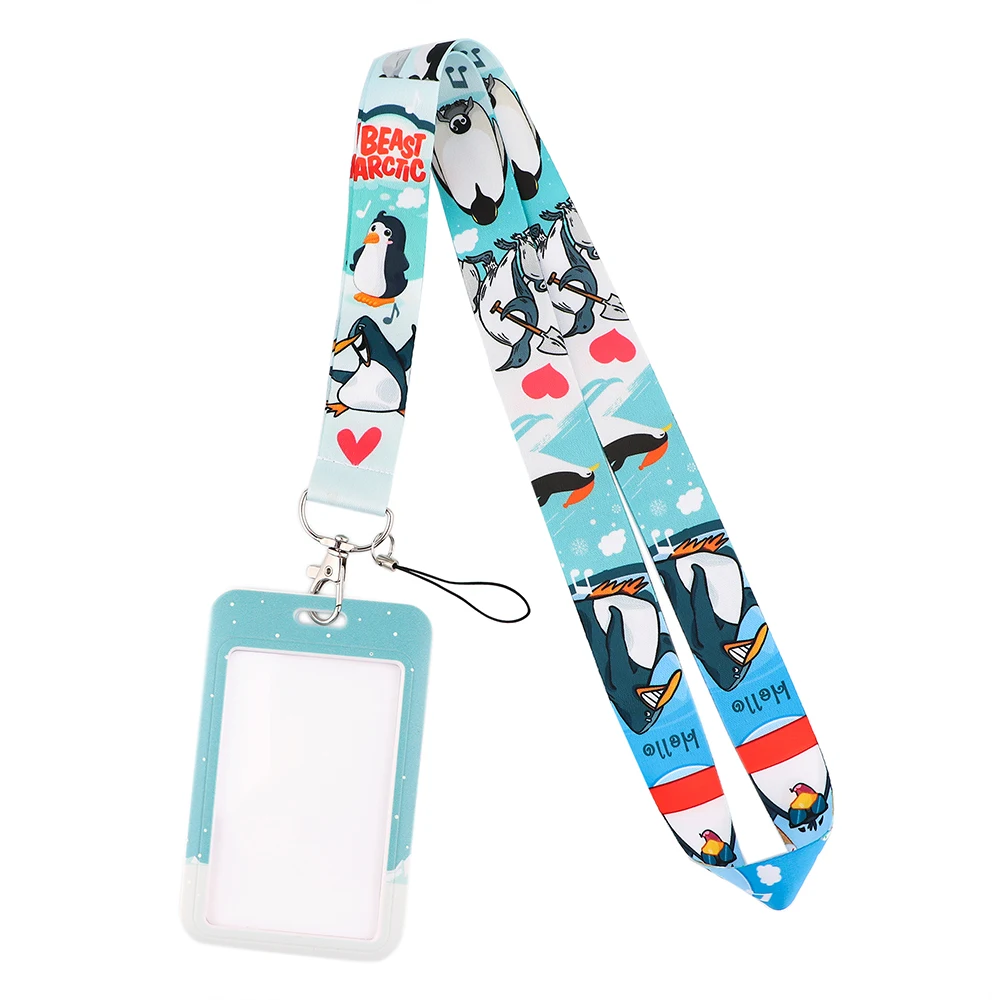 PF1016  Cute Penguin Lanyard Keychain Charm Cartoon Print Ribbon Hand Rope Car Key Chain Card cover ID Badge Holder Accessories