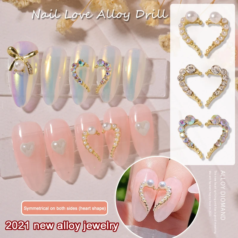 

10Pcs Crystal AB Nail Rhinestones Charm Pearls 3D Heart Alloy Nail Art Decoration Fashion Splice Love Manicure Jewelry Ornaments