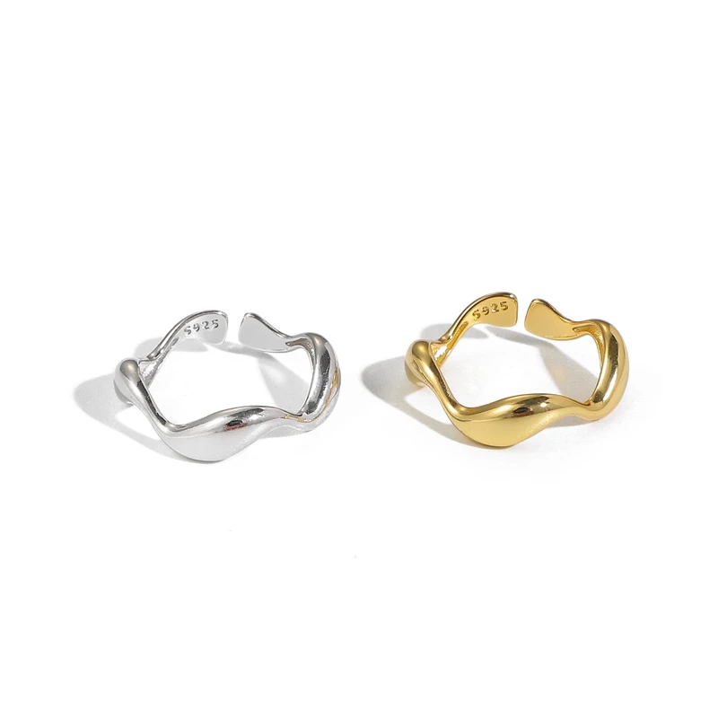 Trendy Silver Color Smooth Irregular Waves Gold Color Ring Geometric Open Finger Ring For Minimalist Accessories Gift S-R721 image 6