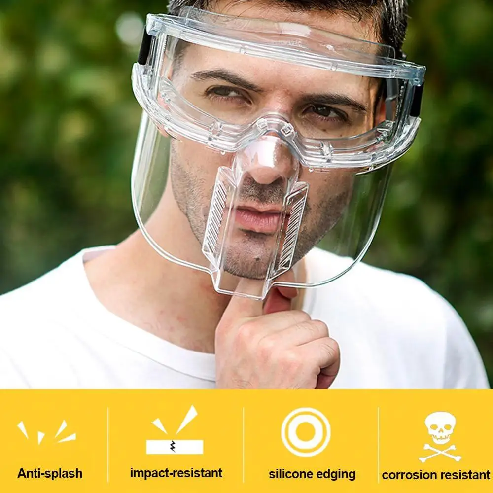 Protective Clear Glasses Dust splash proof Detachable Full Face Shield Mask with Anti-splash Safety Glasses Work Safety Goggles