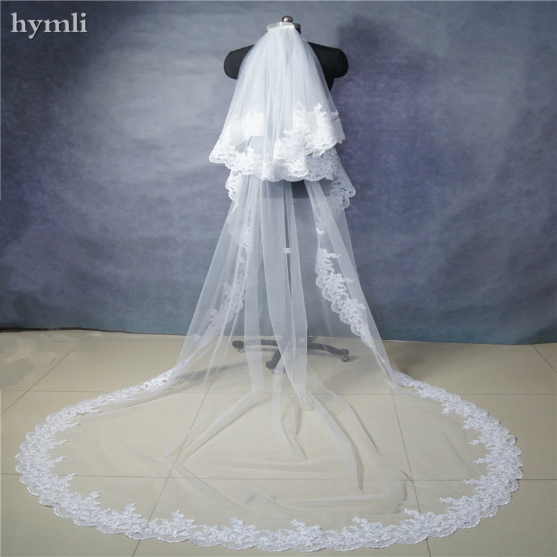 2 layer lace wedding veil long cathedral length bridal veil with comb