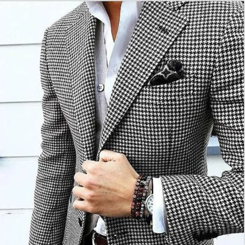 

2 Pieces Men Suits Vintage Costume Homme Houndstooth Blazer Pants Formal Wedding Groom Business Causal Prom Daily Tailored