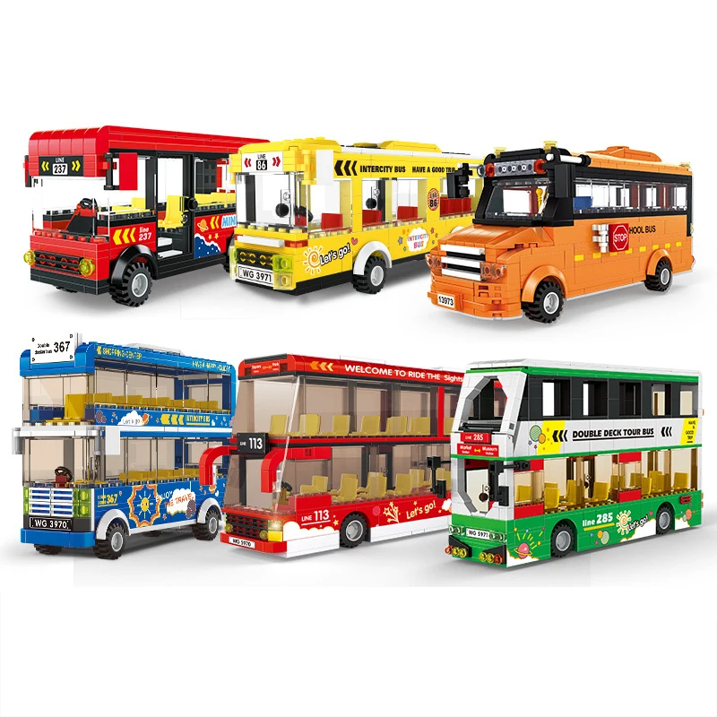 

Tour Bus BRT Double Deck Bus Building Blocks Technical Red Bus City School Car Bricks Enlightenment Toys for Kids Car Toy