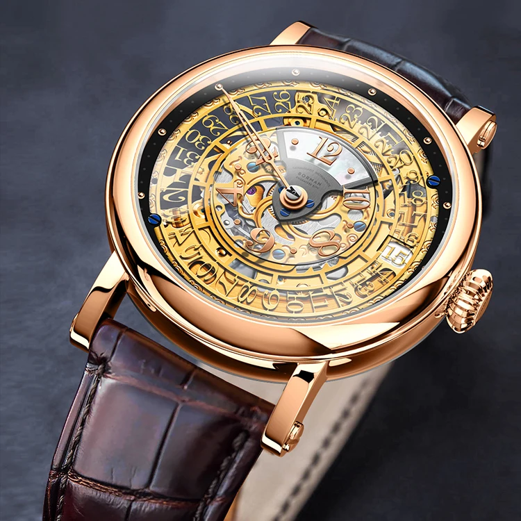 

Мужские автоматические часы BORMAN, 41 мм, механические наручные часы, светящийся двухсторонний циферблат со скелетоном, сапфировое зеркало, дата