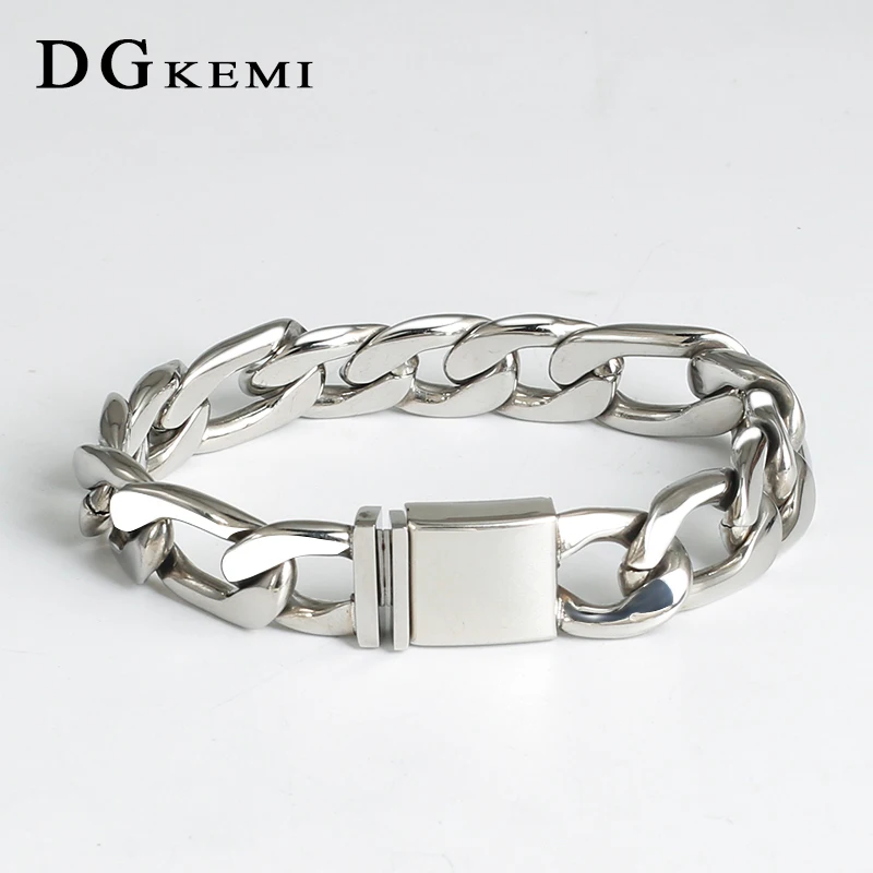 15mm Stainless Steel Cuban Link Chain for Men Women Silver Color Chain Bracelet Punk Rock Personalized Custom Men Bracelets