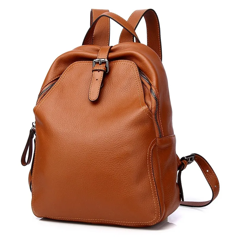 Simple Casual Leather Backpack Women Luxury Cowhide Lady Rusksack Brand Designer Travel Backpack Bag Girl School Backpack