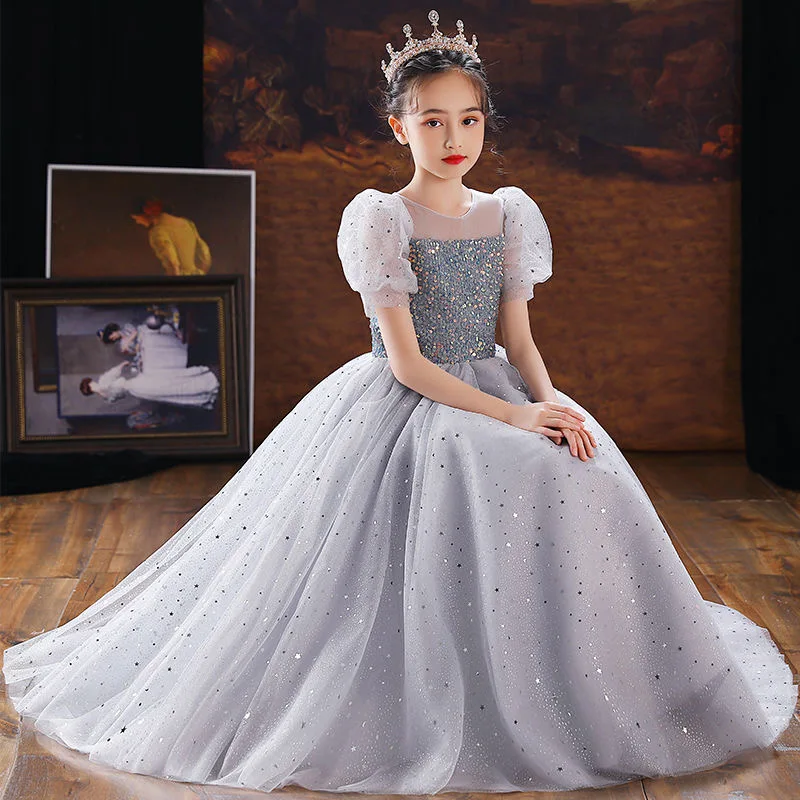 Elegant Girls Dress Long Bridesmaid Kids Dresses Sequin Girls Children Princess Dress Party Wedding Costume Evening Vestido