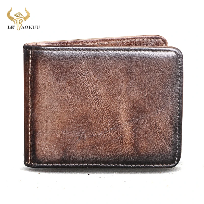 

2021 Hot Sale Coffee Men Male Fashion Soft Genuine leather Small Slim Card Holder Cash Money Clip Mini Handy Wallet Purse 1055