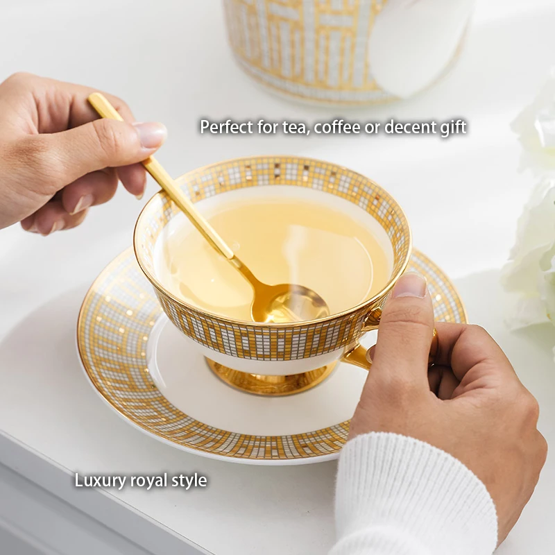 Luxury Bone China Tea Set Royal Porcelain Tea Cup Ceramic Pot Golden Teapot Set Cafe Mug Coffee Cup High-grade Teacup Teaset