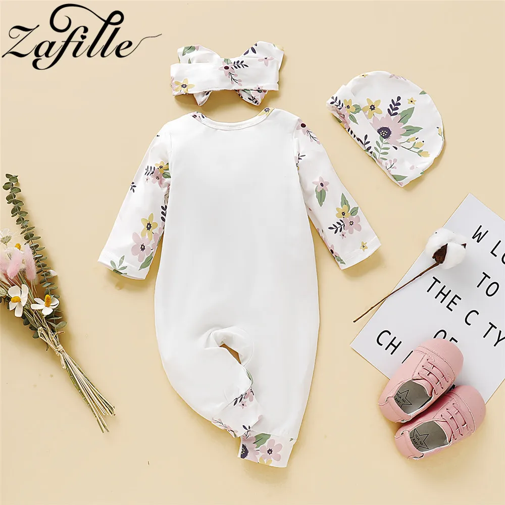 ZAFILLE Winter Jumpsuit For Girls Baby\'s Rompers Floral Ruffles Overalls For Children Outfits 2pcs Sweet Kids Newborns Clothing