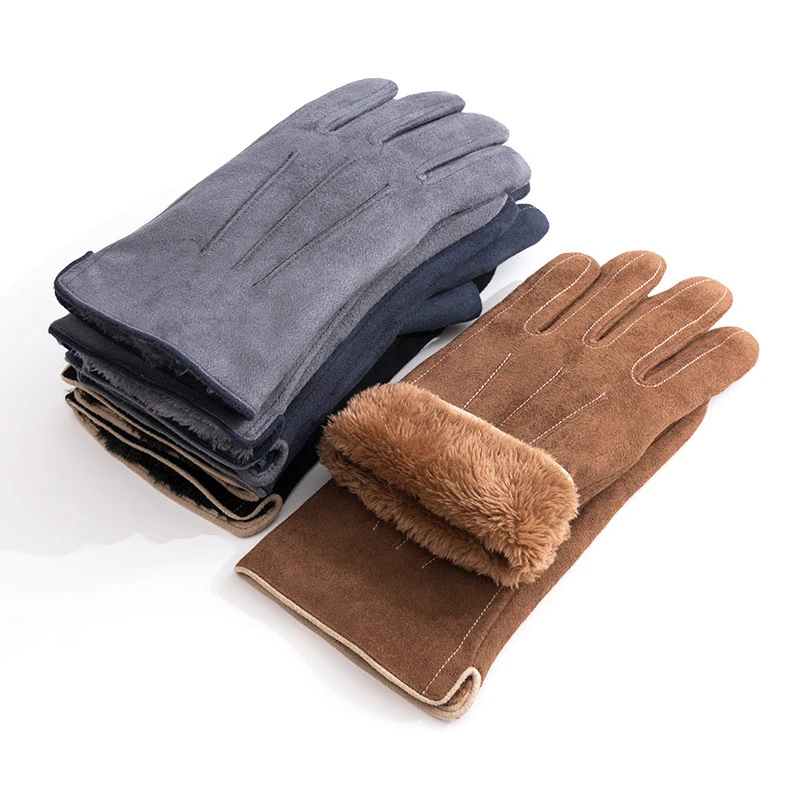 Gants d'extérieur en tissu suédé épais pour hommes, écran tactile, plus velours à l'intérieur, style simple, garder au chaud, mode masculine, hiver