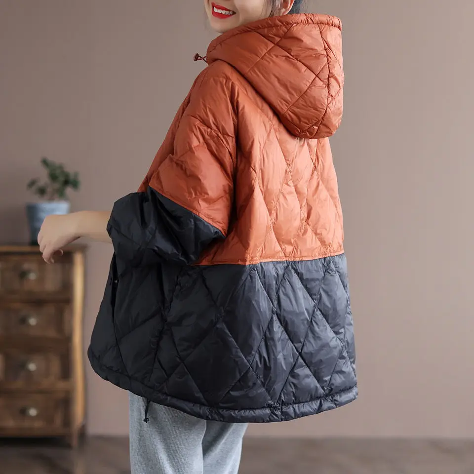 2021ผู้หญิงฤดูใบไม้ร่วงและฤดูหนาวใหม่น้ำหนักเบาสบายๆหลวม Hooded Pullover Warm Puffer แจ็คเก็ตเสื้อผ้าผู้หญิง J15478