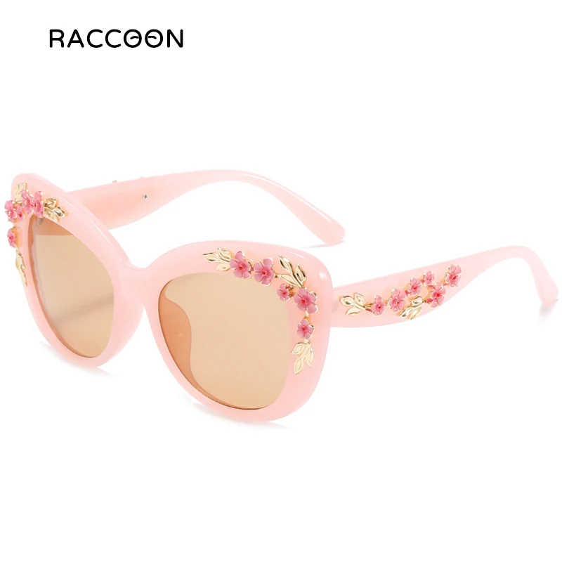 Gold Cat-Eye Sunglasses with Pink Floral Case OVERSIZED VINTAGE RETRO CAT EYE Style SUNGLASSES Thick Nude  main image 4