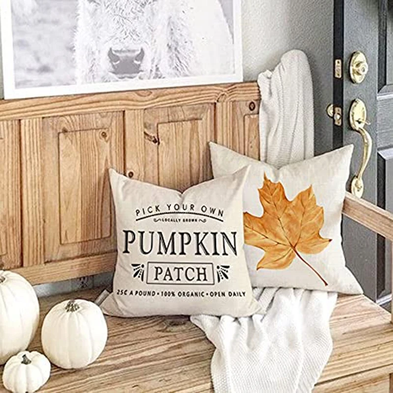 Fall Decor Pillow Covers 18X18 Set of 4 Outdoor Fall Pillows Decorative Throw Pillows Farmhouse Autumn Cushion Case