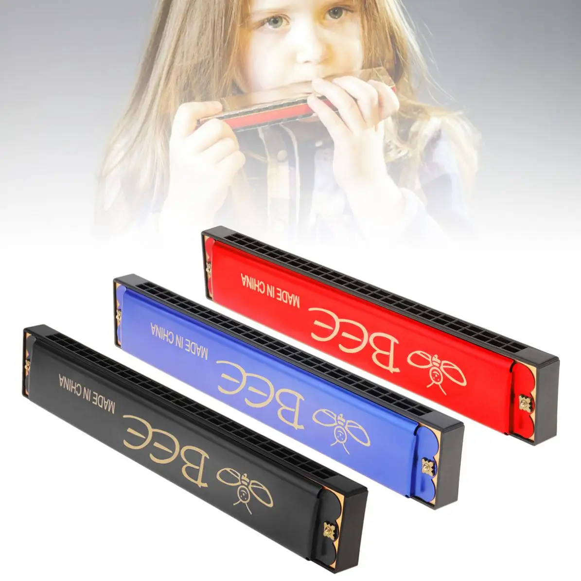 

Professional Mini 24 Holes Tremolo Harmonica Tone KeyC Harp Mouth Organ Musical Instruments