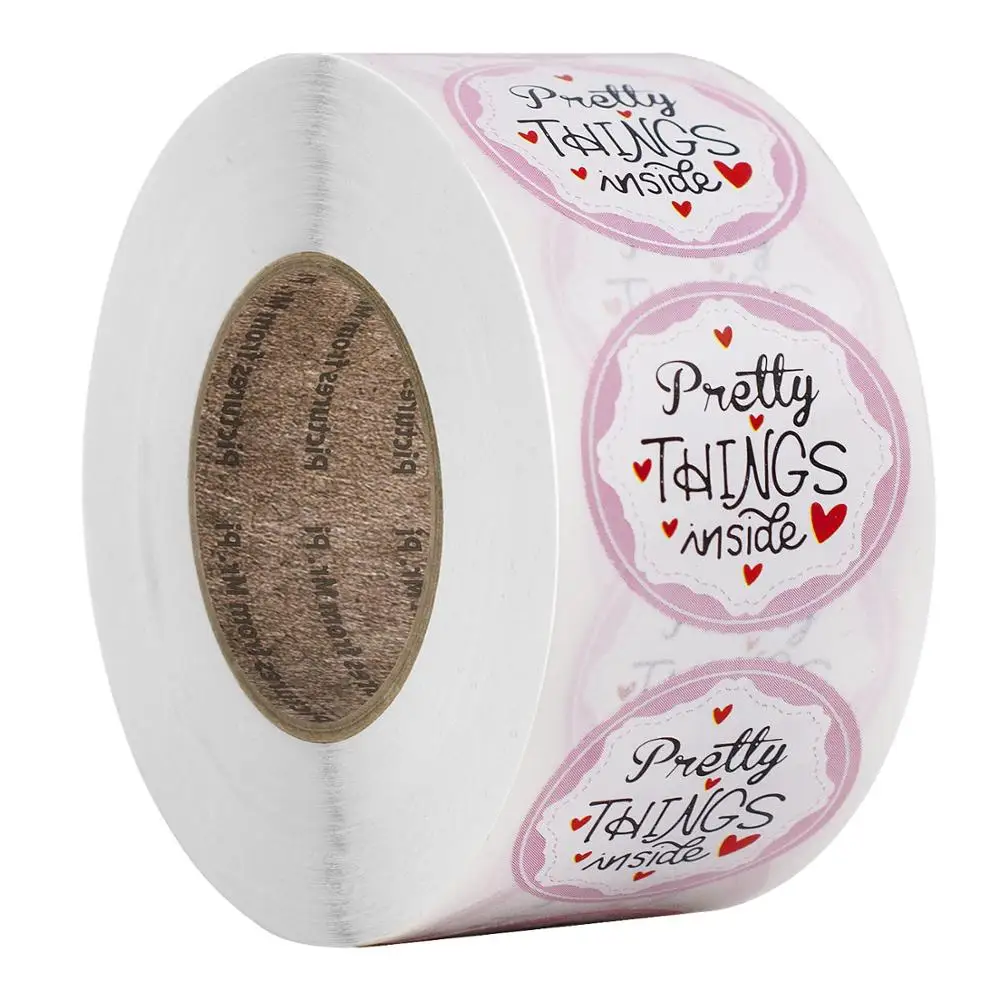 Round "Pretty Gift" Self-Adhesive Sticker Sealing Label Roll Packaging Decoration Handmade Stationery 50-500pcs