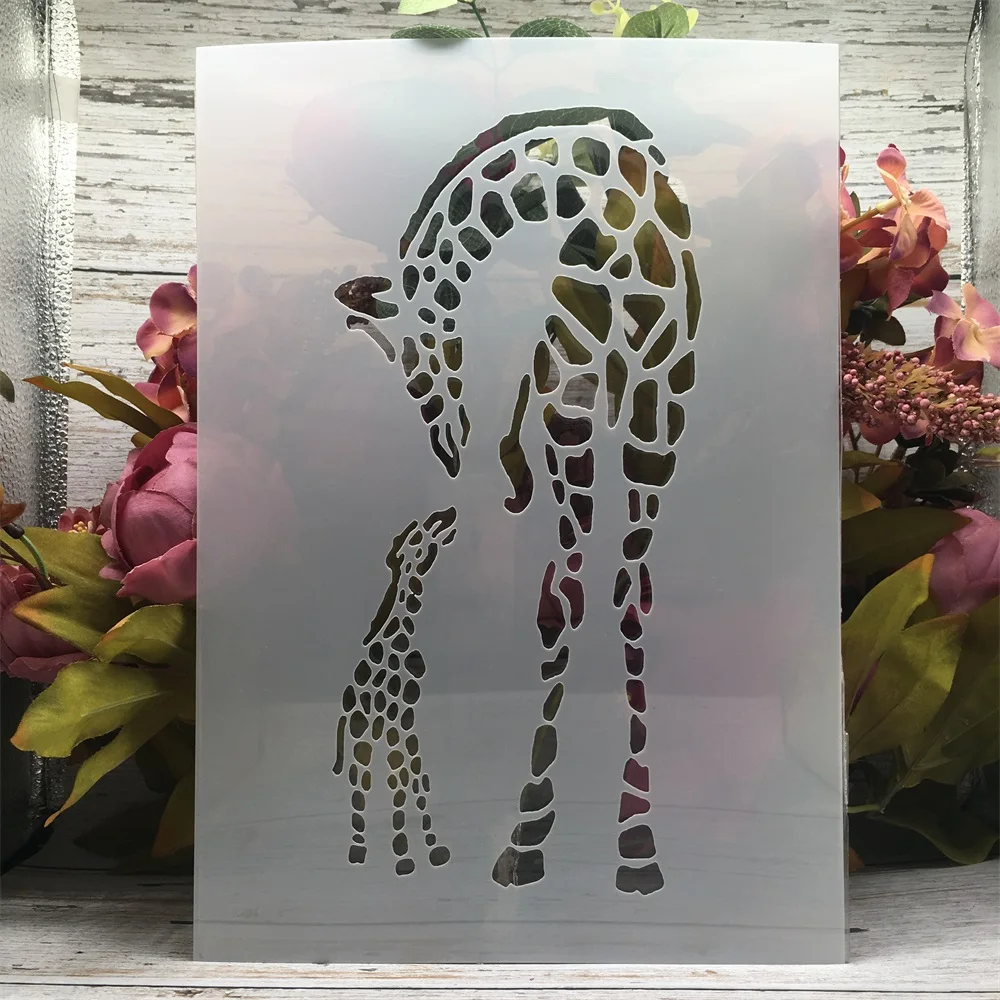 A4 29cm Giraffe Mum and Baby DIY Layering Stencils Wall Painting Scrapbook Coloring Embossing Album Decorative Template