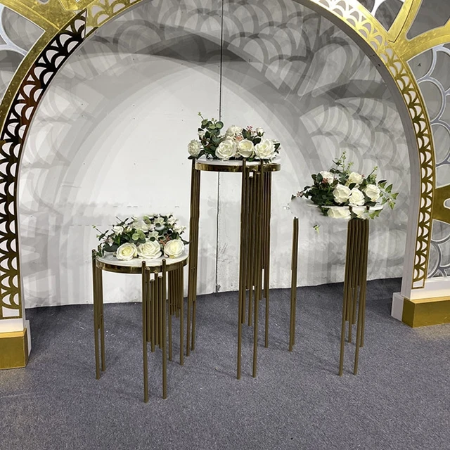 No backdrop arch)New Set of 3 PCs Gold Round Metal Plinths Wedding for Backdrop Stand yudao645