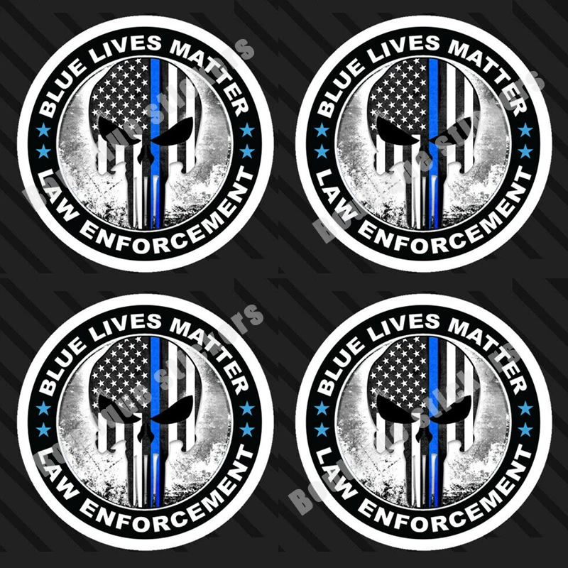 4-piece Set of Blue Life Material Thin Line Hard Hat Sticker Police Officer Decals Waterproof Sunscreen Anti-ultraviolet