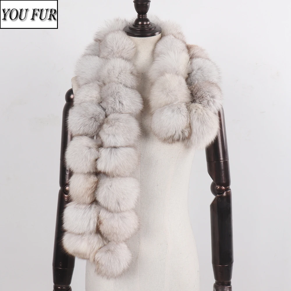 

New Style Fashion Pompoms Lady Real Raccoon Fur Scarves Women Winter Warm Natural Fox Fur Scarf Fluffy 100% Genuine Fur Muffles