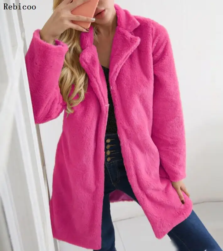 Faux Fur Coat Women  Autumn Winter Elegant Cashmere Oversize Long Teddy Coat Plush Warm Overcoat Female