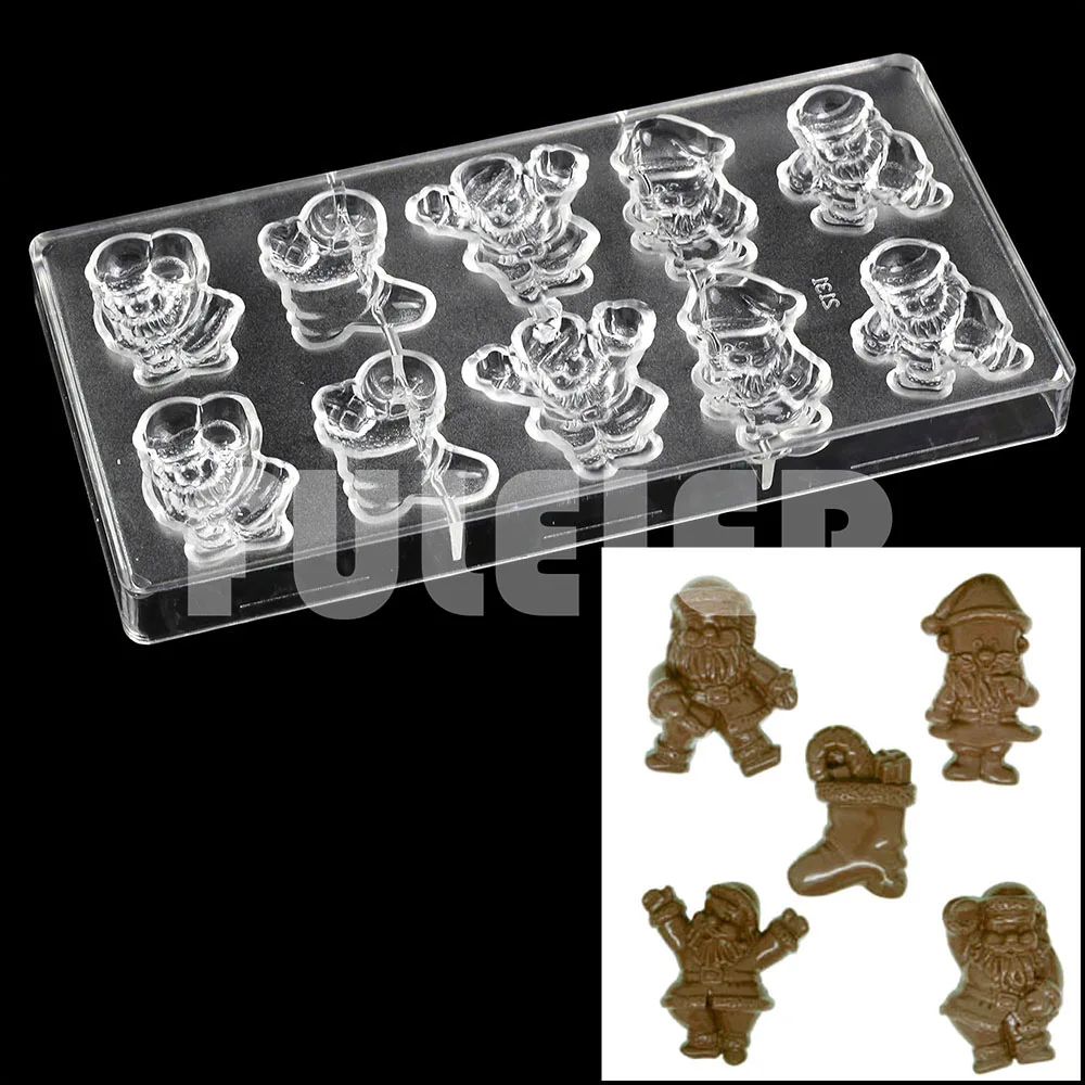 Christmas Polycarbonate Chocolate Mold Santa Claus, Snowman, Bell, Christmas Tree  Mousse Candy Chocolate Mould Baking Cake Tool