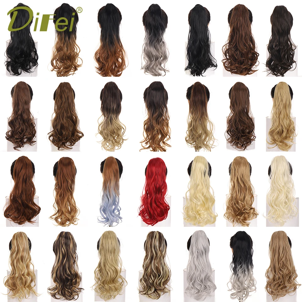 DIFEI 24 Inch Long Wave Ponytail Fakehair Synthetic Extensions Heat Resistant Hair Velcro Wrap Around Pony Hairpiece for Women