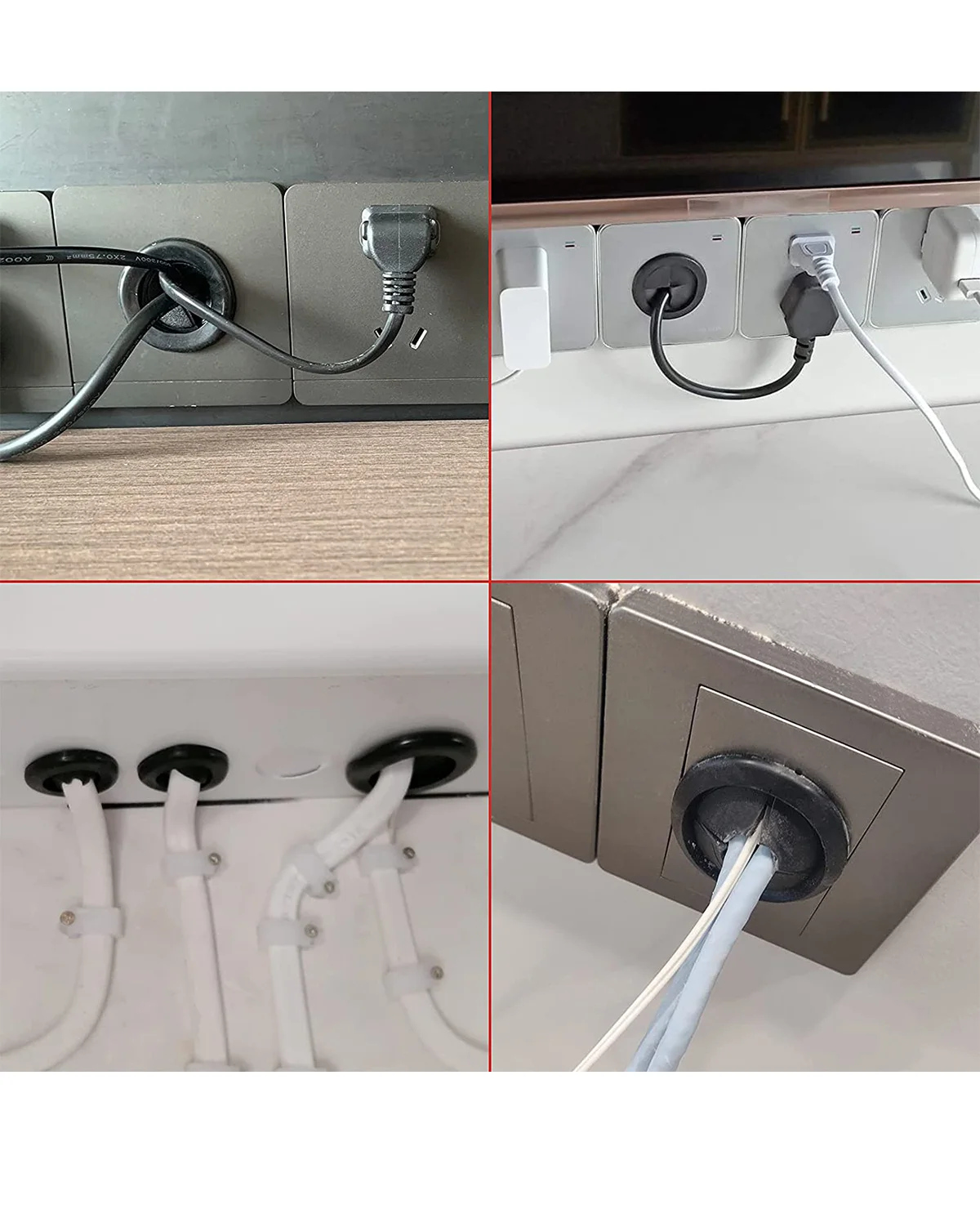 Flexible Rubber Grommet for Cable Hole Cover, Wire Organizer, Cable Pass Through, Round Gasket Black