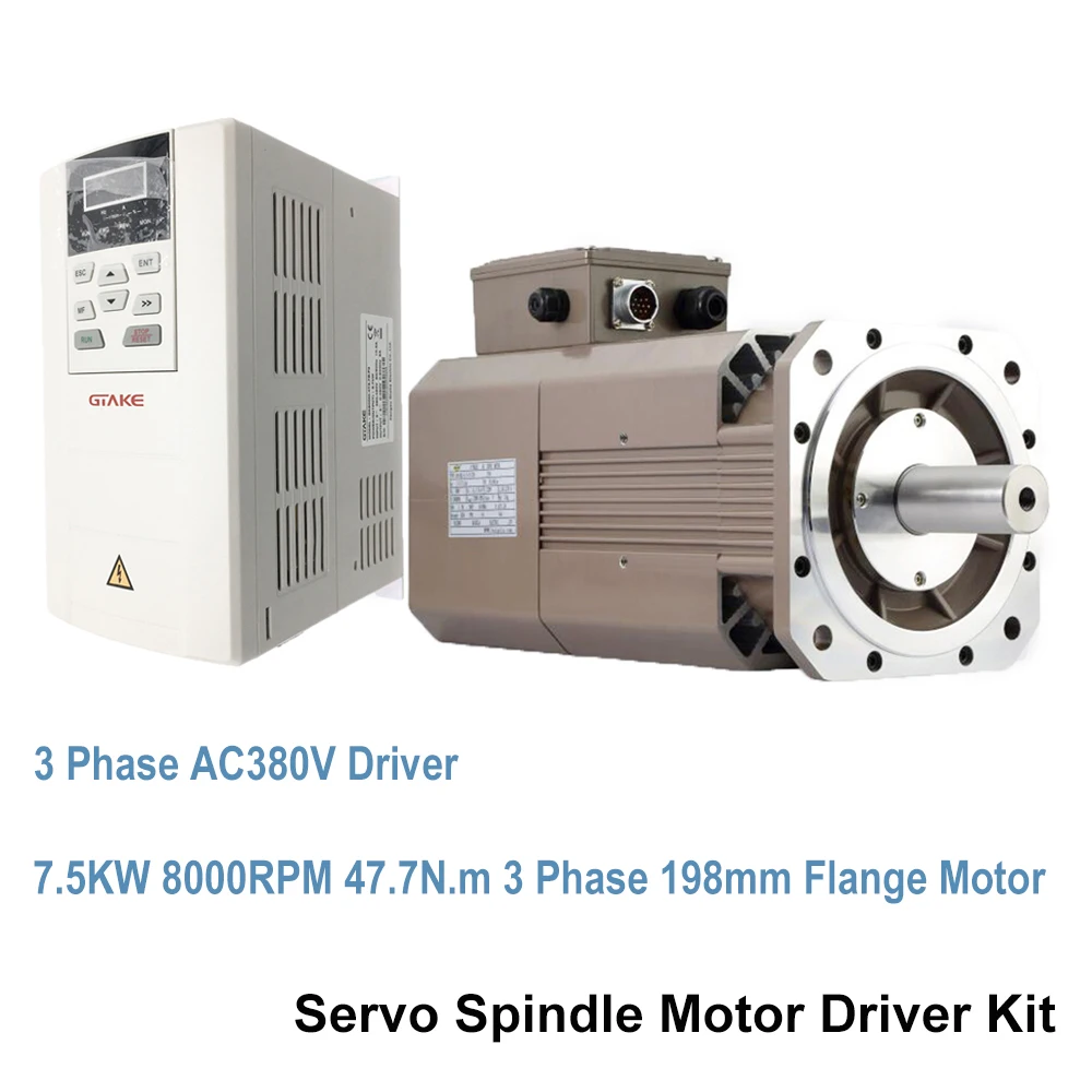 

High Speed 8000rpm 7.5kw 10HP 47.7Nm 6800Oz-in AC Servo Spindle Motor Drive Kits 198mm 3PH 380V Constant Power CNC Lathe Milling