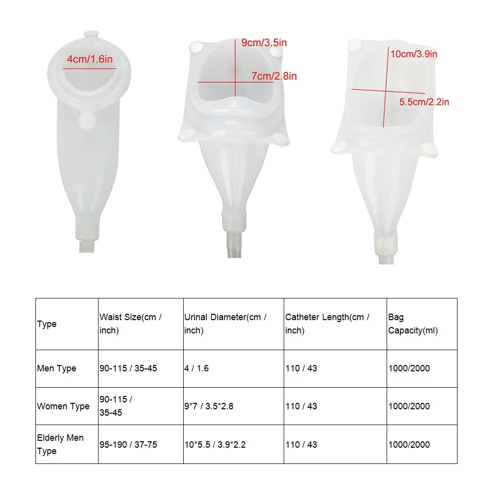 Urinary Incontinence For Older Men Woman Silicone Urine collector Bags Silicone Urinal with Urine Catheter Bags Urinal Pee Bag