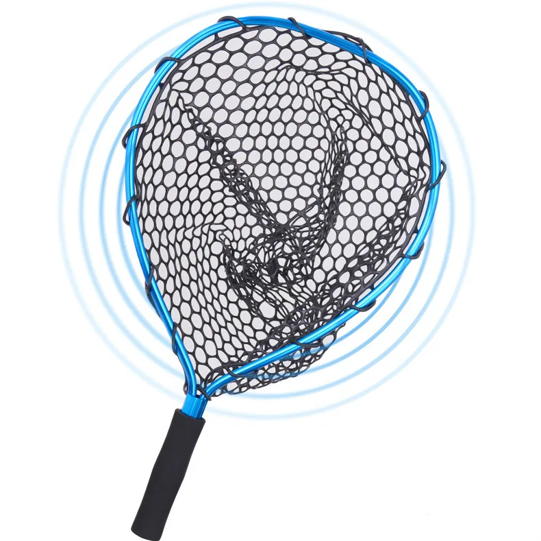 Fly Fishing Landing Net Outdoor Fishing Brail Blue Soft Rubber Material Landing Net Eva Handle Fishing Nets Tool Accessory