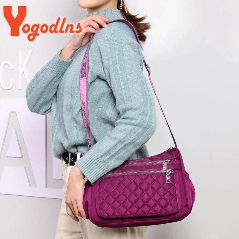 Yogodlns Women Nylon Shoulder Bag Waterproof Multi-pocket Zipper Bag Ladies Travel Messenger Bag For Designer Bolsa Feminina