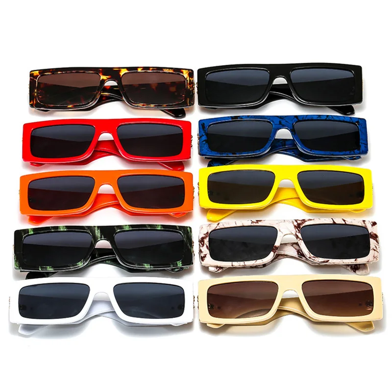 SO&EI Fashion Rectangle Luxury Woman Sunglasses Vintage Brand Designer Colorful Leopard Eyewear Men Square Sun Glasses Shades