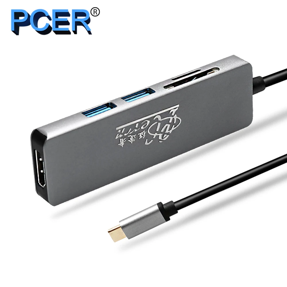 PCER USB-C HUB tipo C HUB a USB 3.0 tipo c adattatore HDMI lettore di schede SD/TF HUB tipo-c convertitore 5 in 1 Thunderbolt 3