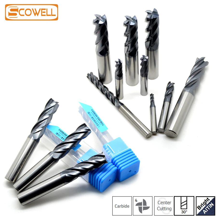 Tungsten Carbide 4 Flutes End Milling Cutter CNC Tungsten Steel Mill Bit HRC45 End Mills CNC Machine Tools Rounter Drill Bits