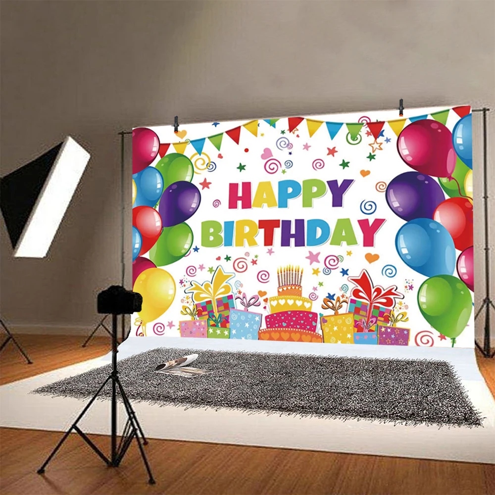 Colorful Balloon Happy Birthday Party Photography Backdrop Photo Background Cake Decoration Studio Prop Banner