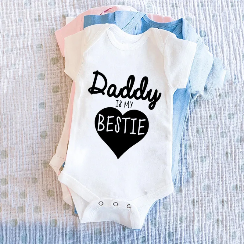 Funny Daddy Is My Bestie Letters Print Baby Clothes Summer Newborn Cotton Soft Romper Girls Jumpsuit Fashion Infant Clothes