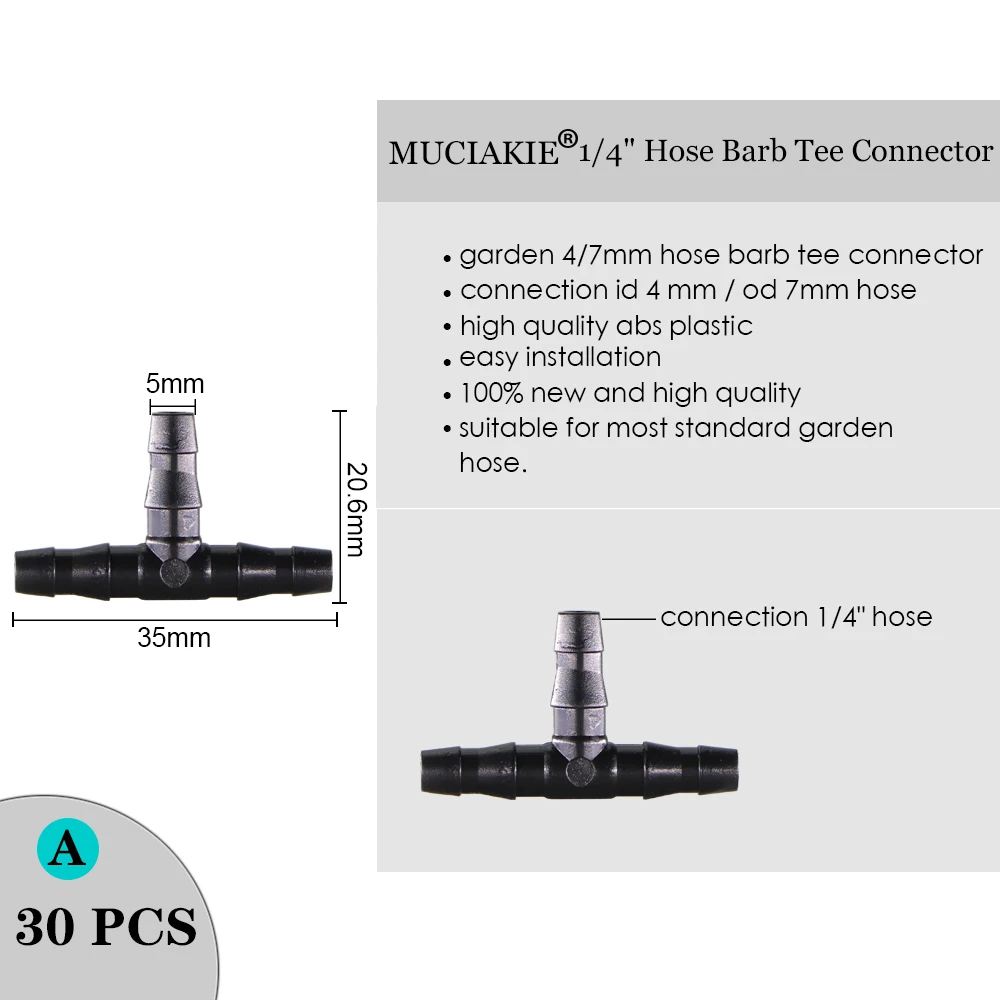 MUCIAKIE zraszacz nawadniania 1/4 Cal Barb Tee pojedyncze podwójne Barb kolczasty wody złącza rurowe dla 4/7mm wąż ogród montażu
