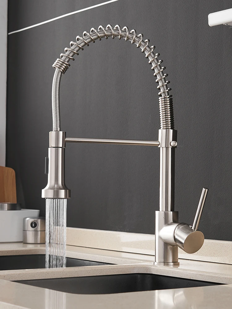 Mode Keukenkranen Rvs Kranen voor Aanrecht Pull Down Lente Uitloop Mengkraan Warm Koud Water Kraan 9009 - afbeelding 2