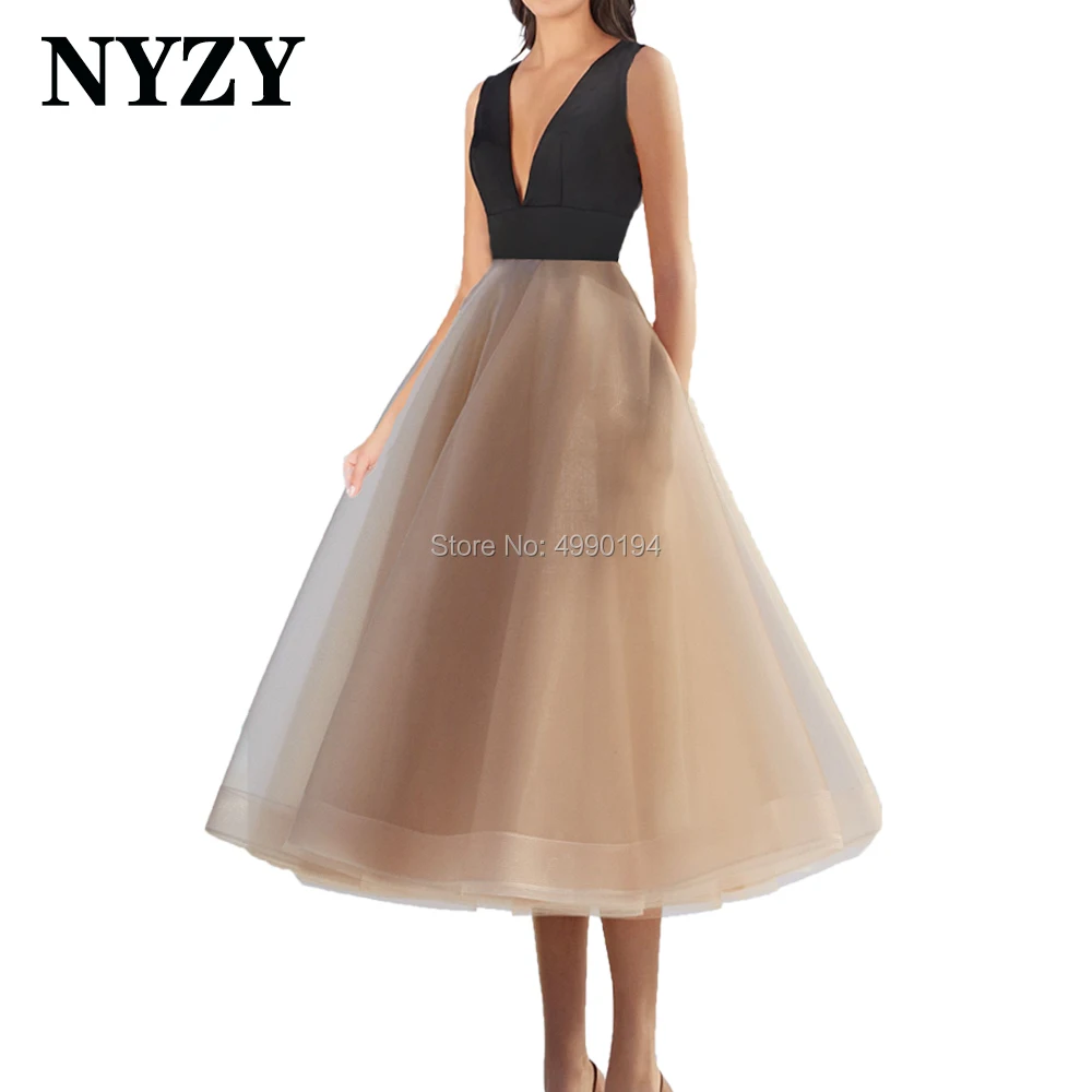 

NYZY C268 Robe Cocktail Dress Elegant Tulle Black/Champagne Formal Dress Wedding Party Prom Gown Celebrity vestido coctel