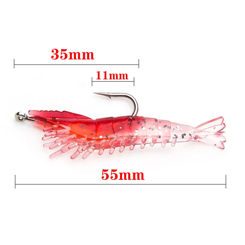 4pcs/Lot Luminous Shrimp Fake Baits Soft Simulation Prawn Lure Fishy Smell Artificial Trout Bait Single Hook Sea Fishing Tackle